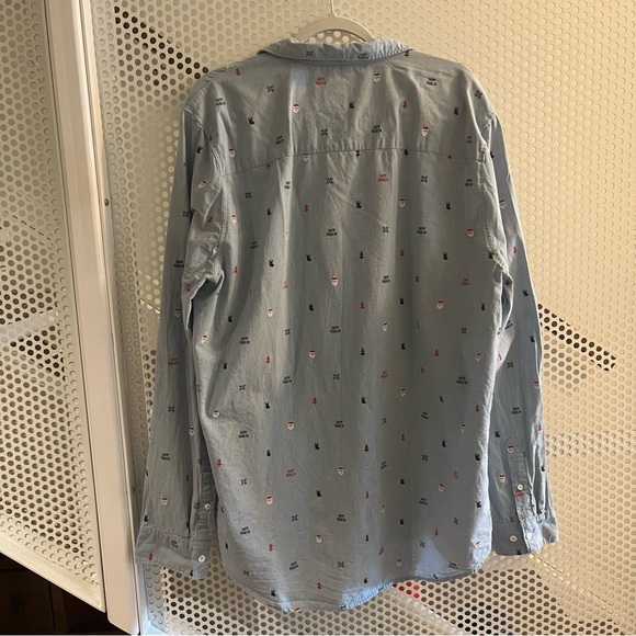 Divided by H&M Christmas Theme Gender Neutral Button Down Shirt Size XL Blue - Picture 3 of 10